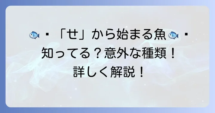代表的な「せ」から始まる魚たちとその特徴