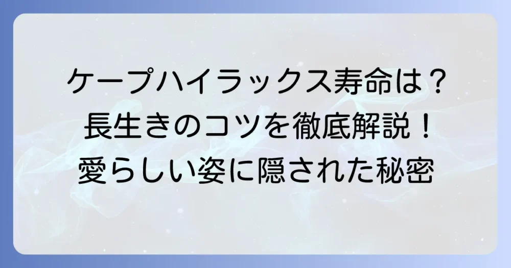 ケープハイラックスの寿命を徹底解説！長生きのコツと飼育環境