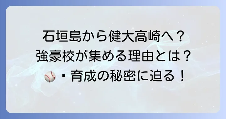 なぜ石垣島から健大高崎へ？強豪校が全国から選手を集める理由
