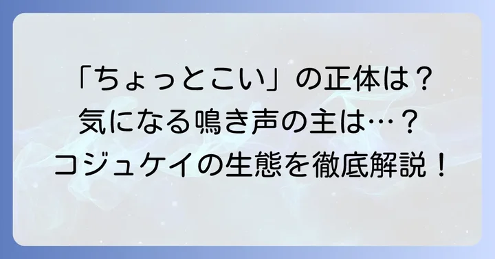 「ちょっとこい」と鳴く鳥の正体はコジュケイ！