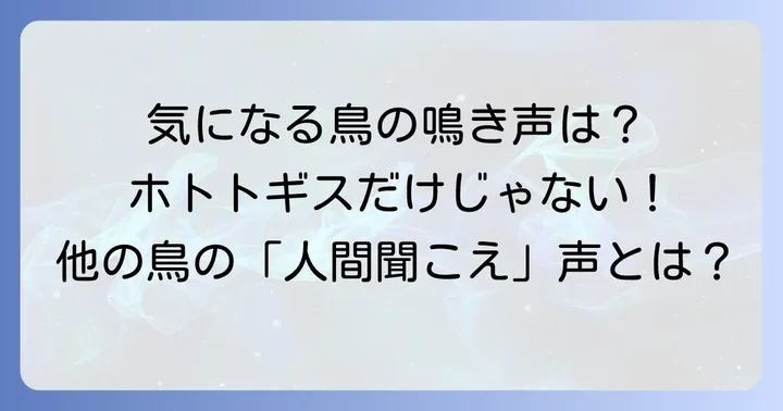 ホトトギス以外の「人間に聞こえる」鳴き声を持つ鳥たち