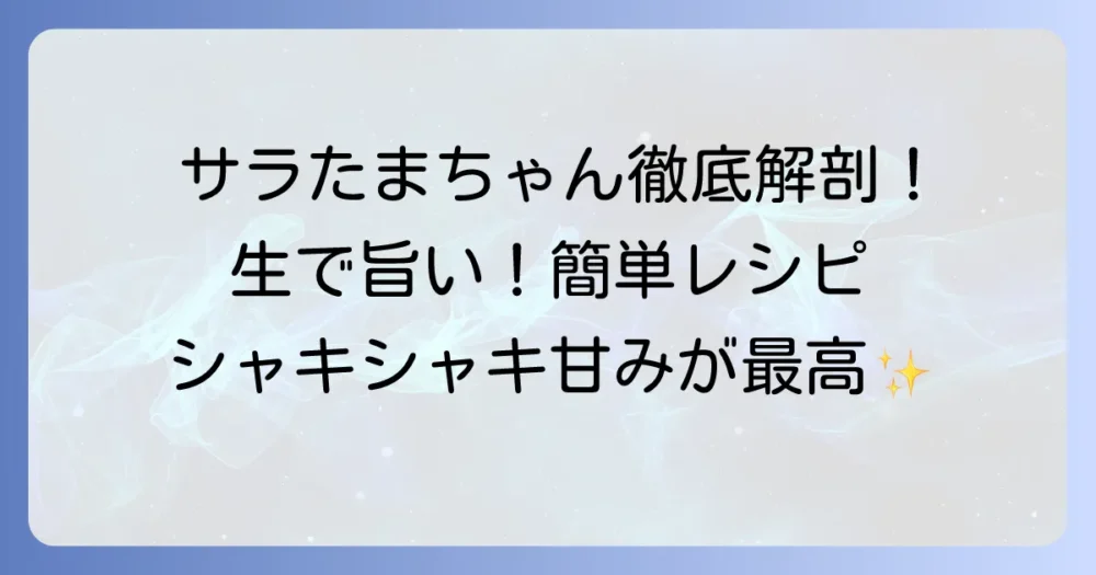 サラたまちゃんレシピを徹底解説！生で美味しい簡単絶品料理のコツ