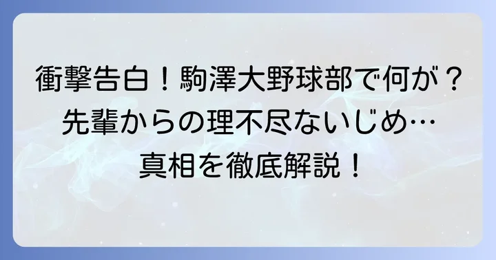 千丸剛氏が証言した駒澤大学野球部でのいじめの実態