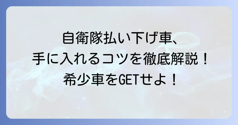 自衛隊払い下げ中古車の購入方法と魅力徹底解説！希少な車両を手に入れるコツ