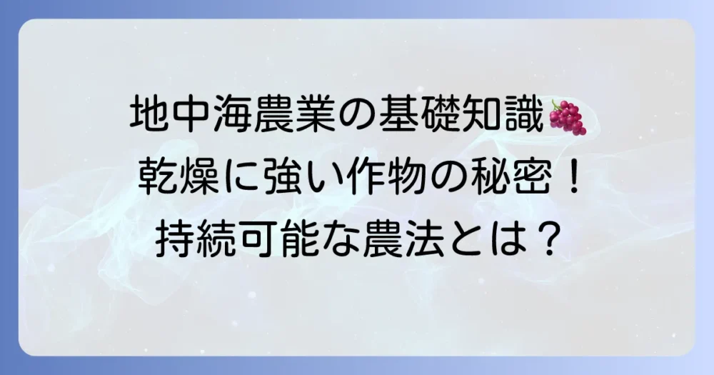 地中海性気候農業の基礎知識：特徴や栽培作物、持続可能な農業の進め方