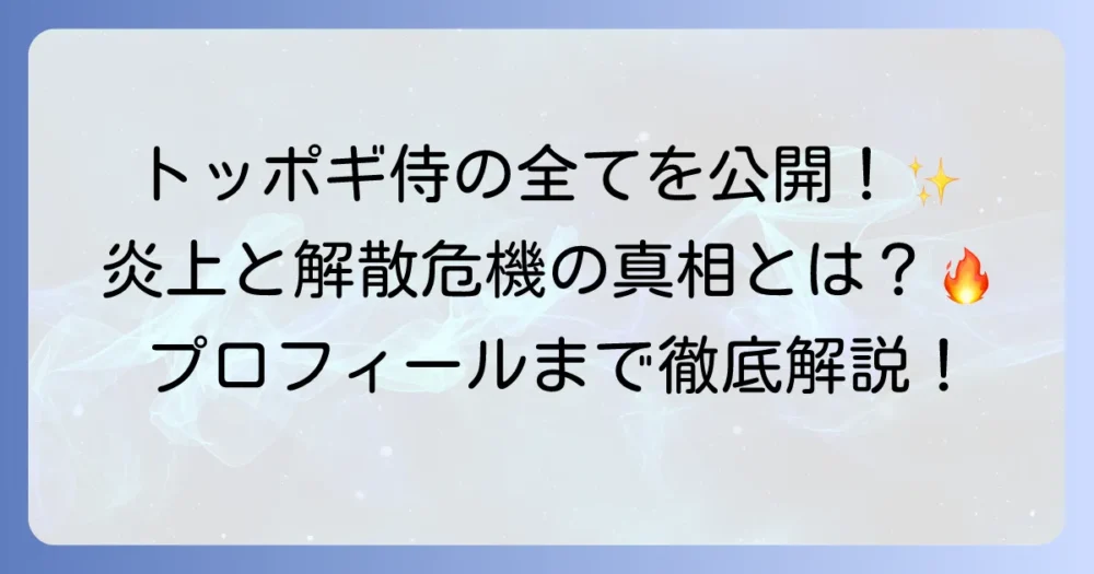 トッポギ侍の全てがわかる！メンバーのプロフィールから活動内容、炎上騒動の真相まで徹底解説