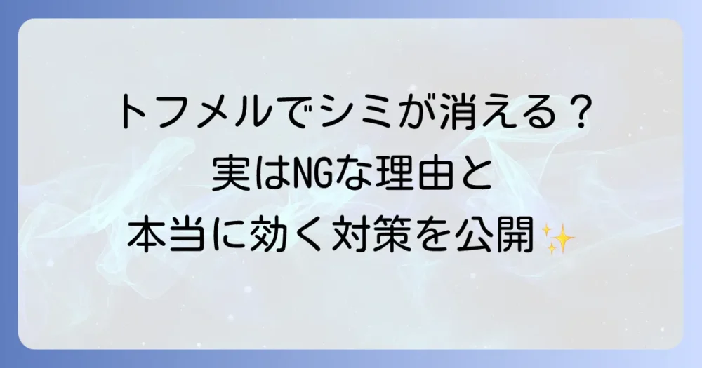 トフメルでシミは消える？誤解を解き、本当に効果的なシミ対策を徹底解説