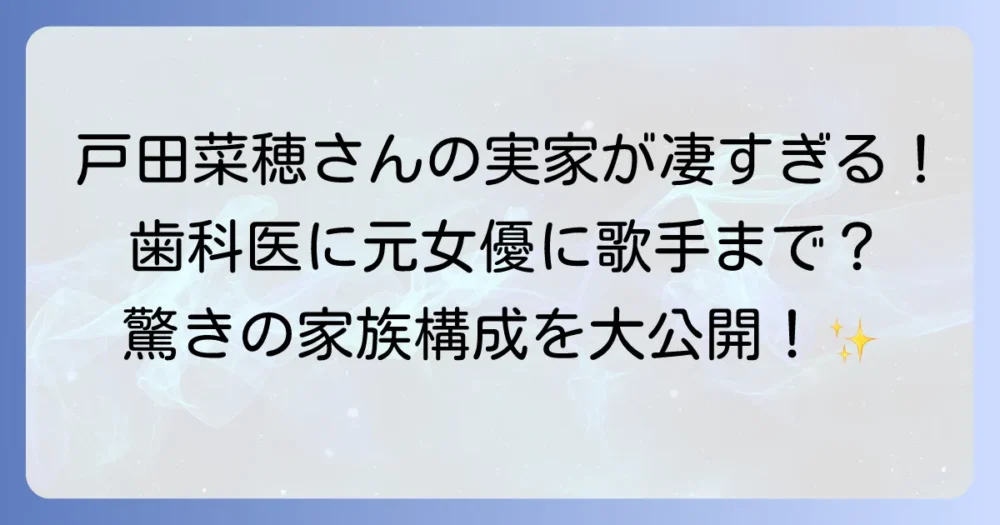 戸田菜穂の実家は広島の歯科医院！家族構成や生い立ちを徹底解説